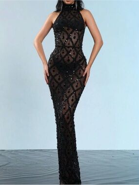 Black Sequin Maxi dress- Women